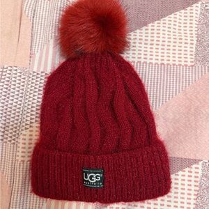 UGG Burgundy Knit Beanie with Pom Pom